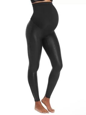 SPANX Mama Maternity Faux Leather Leggings Black High Waist Pants Size Small